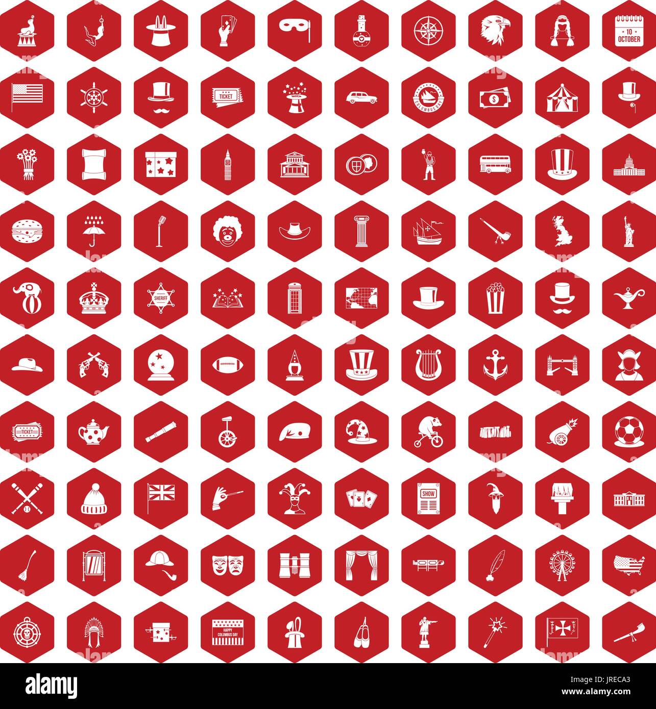 100 top hat icons hexagon red Stock Vector