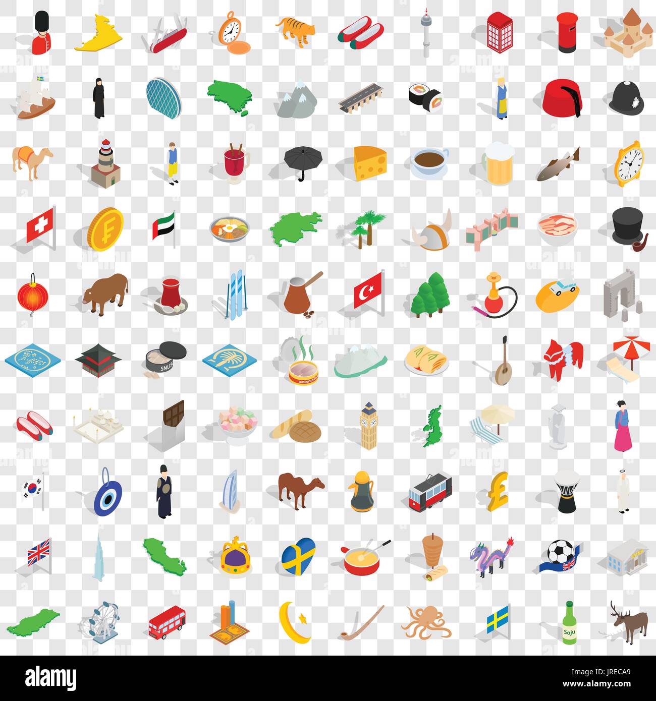 100 nation icons set, isometric 3d style Stock Vector