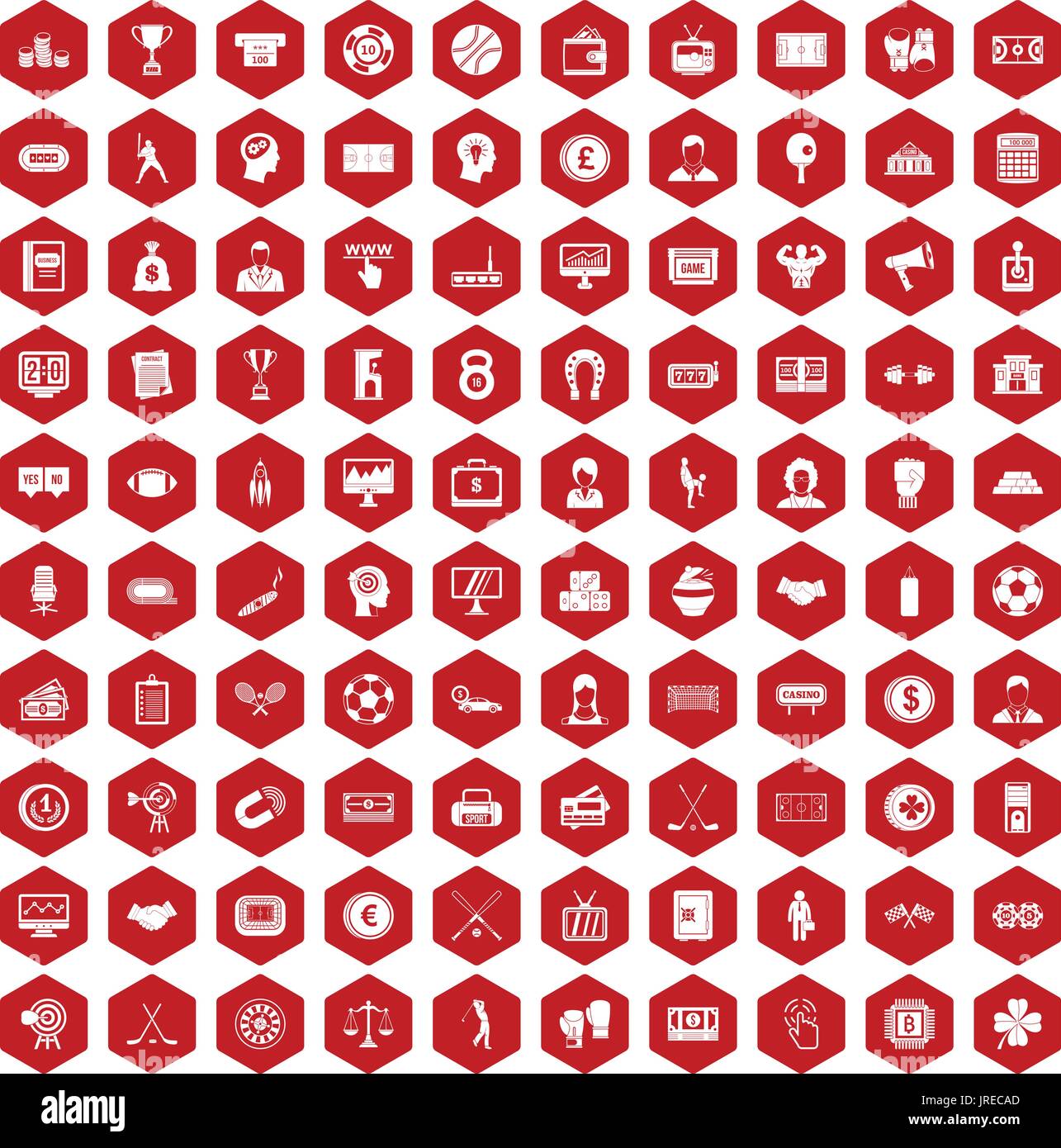 100 totalizator icons hexagon red Stock Vector