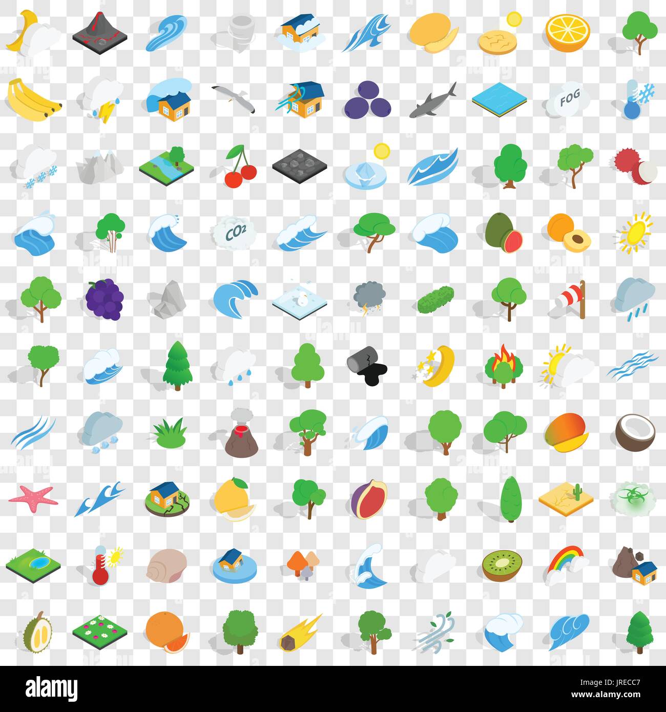100 nature icons set, isometric 3d style Stock Vector