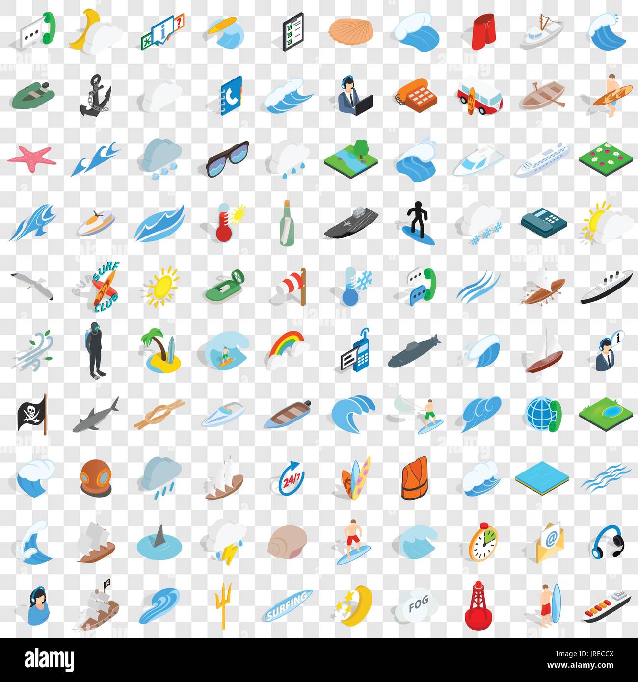 100 nautical icons set, isometric 3d style Stock Vector