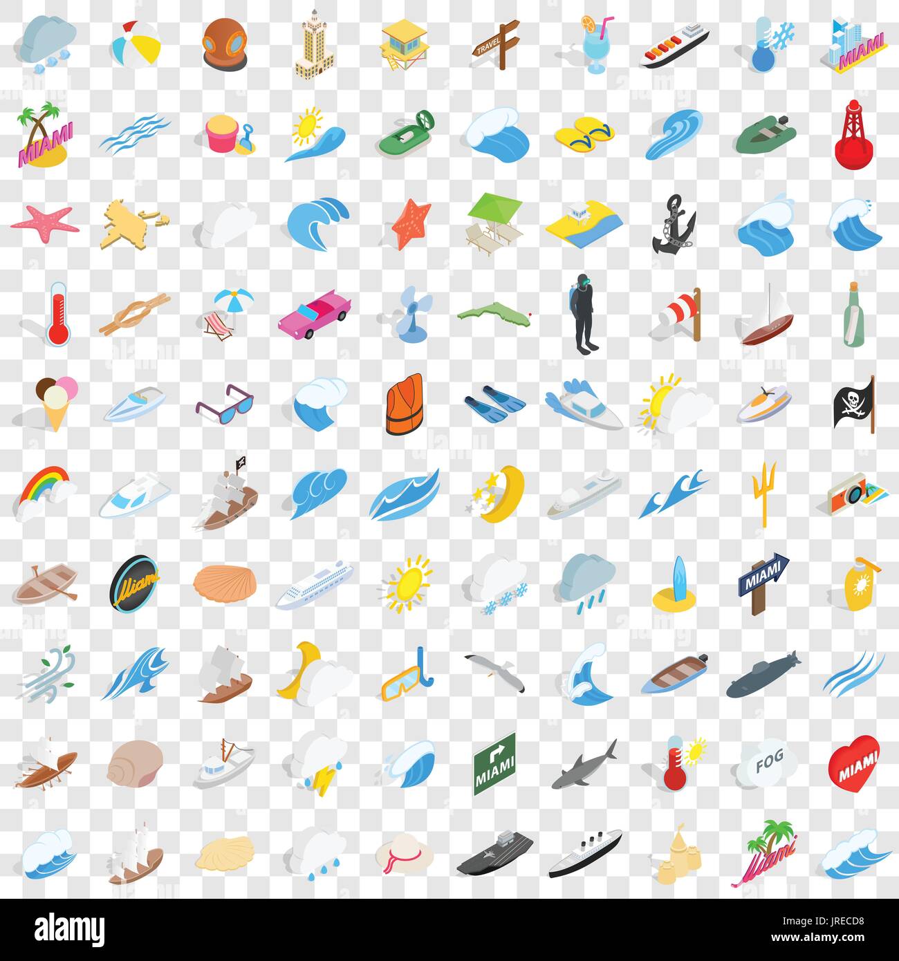 100 naval icons set, isometric 3d style Stock Vector