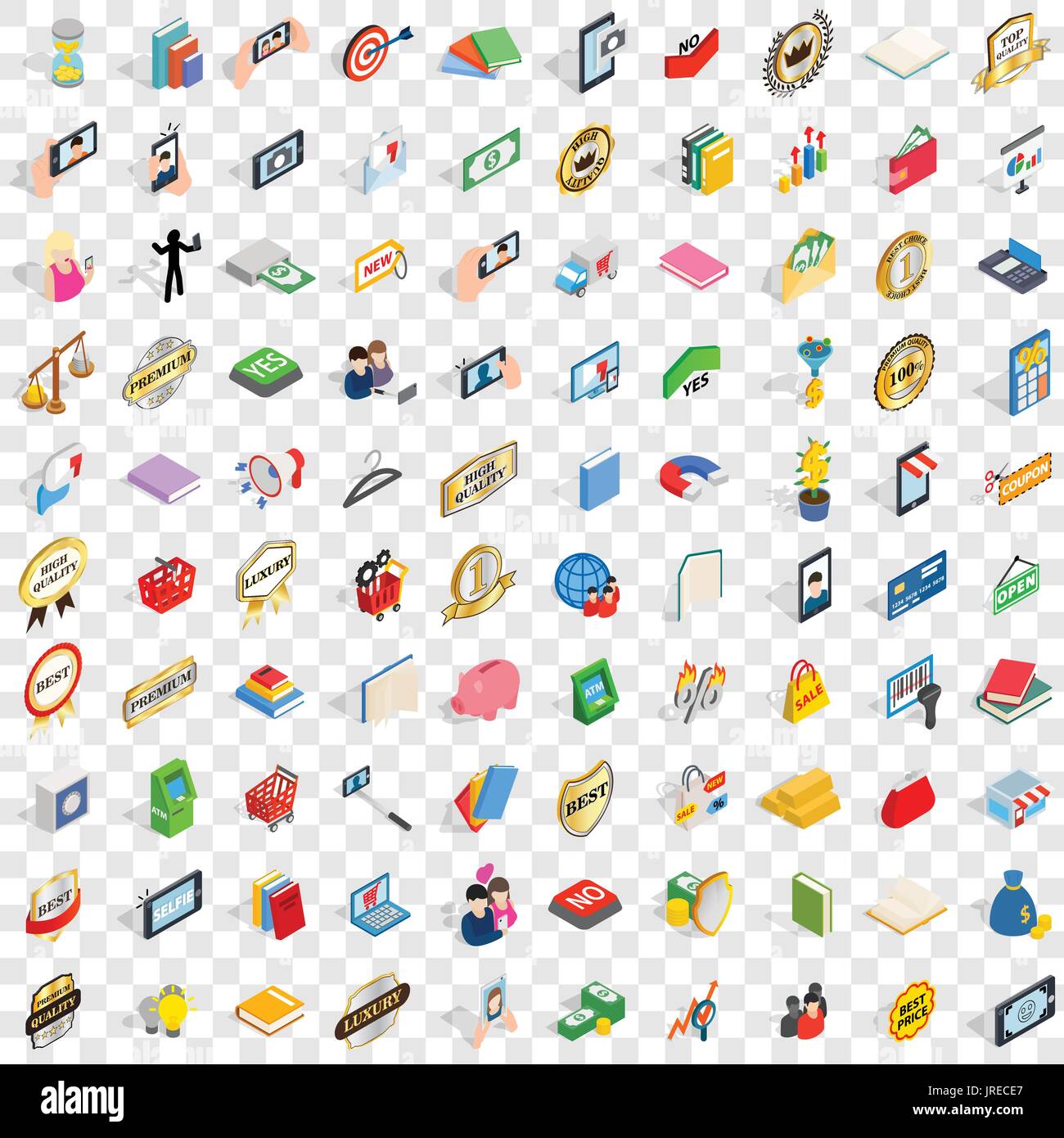 100 new icons set, isometric 3d style Stock Vector