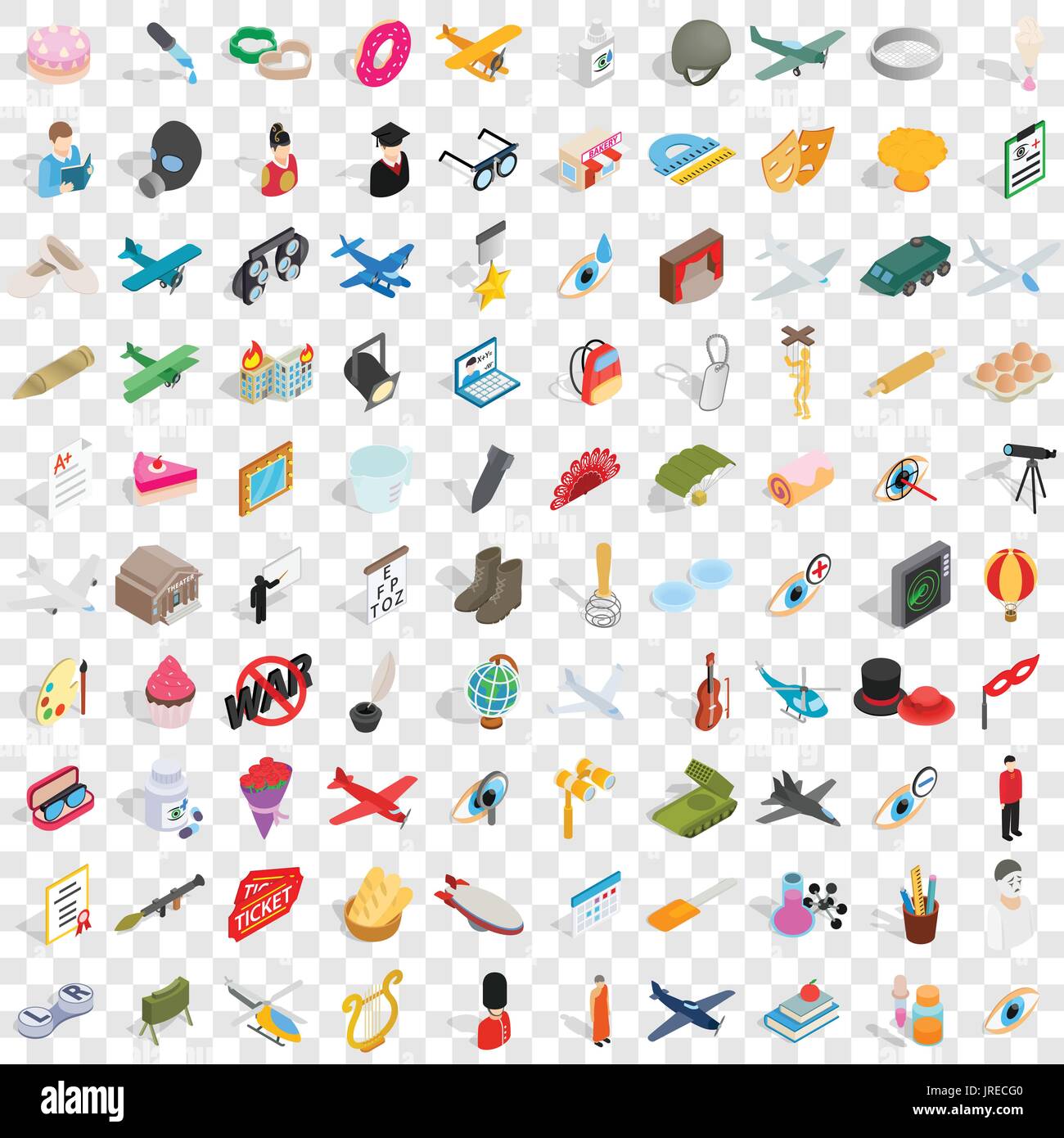 100 occupation icons set, isometric 3d style Stock Vector