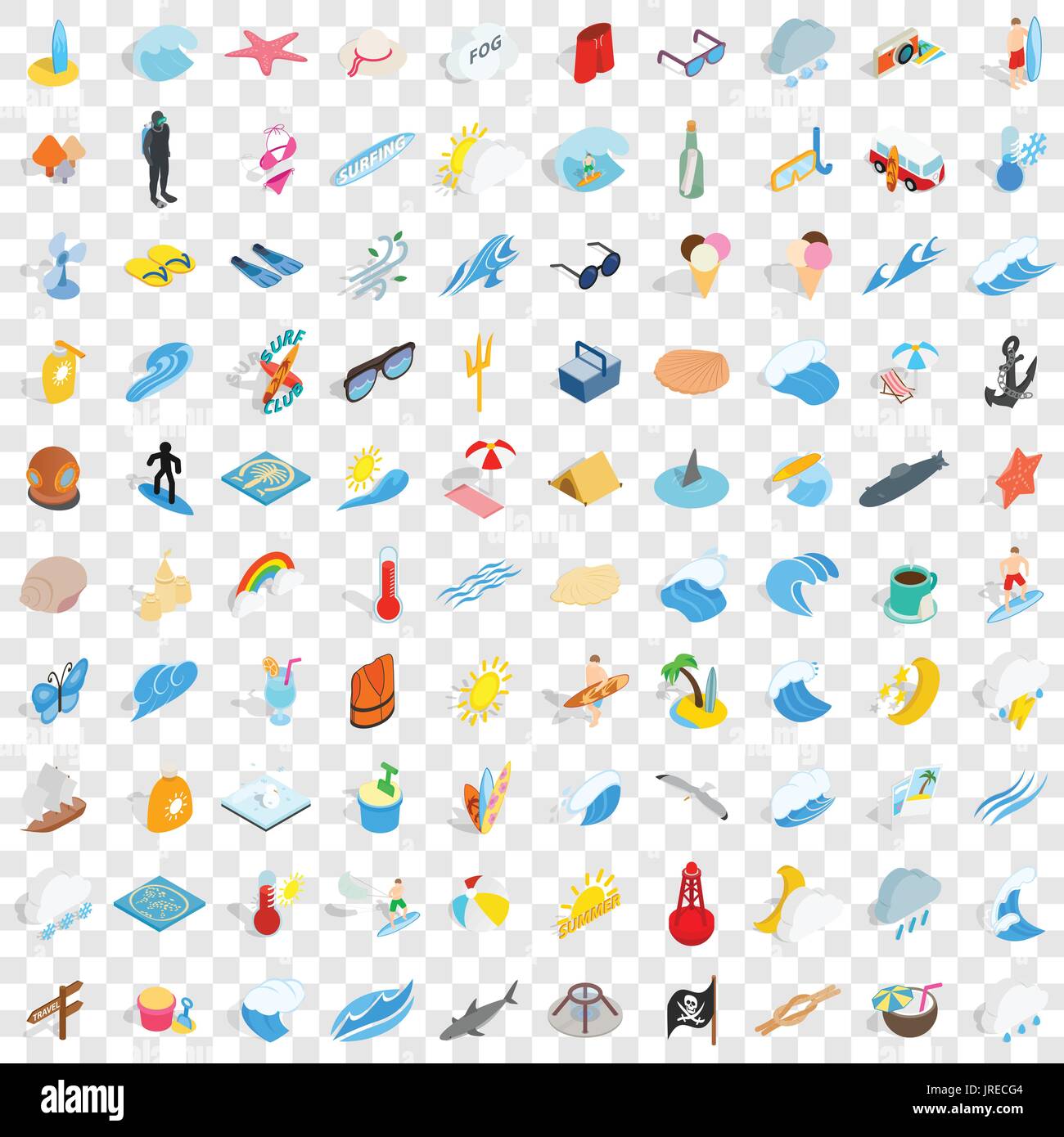 100 ocean icons set, isometric 3d style Stock Vector