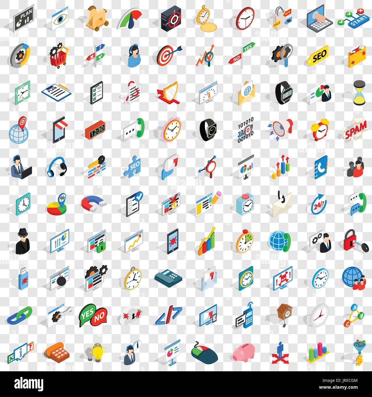 100 office icons set, isometric 3d style Stock Vector