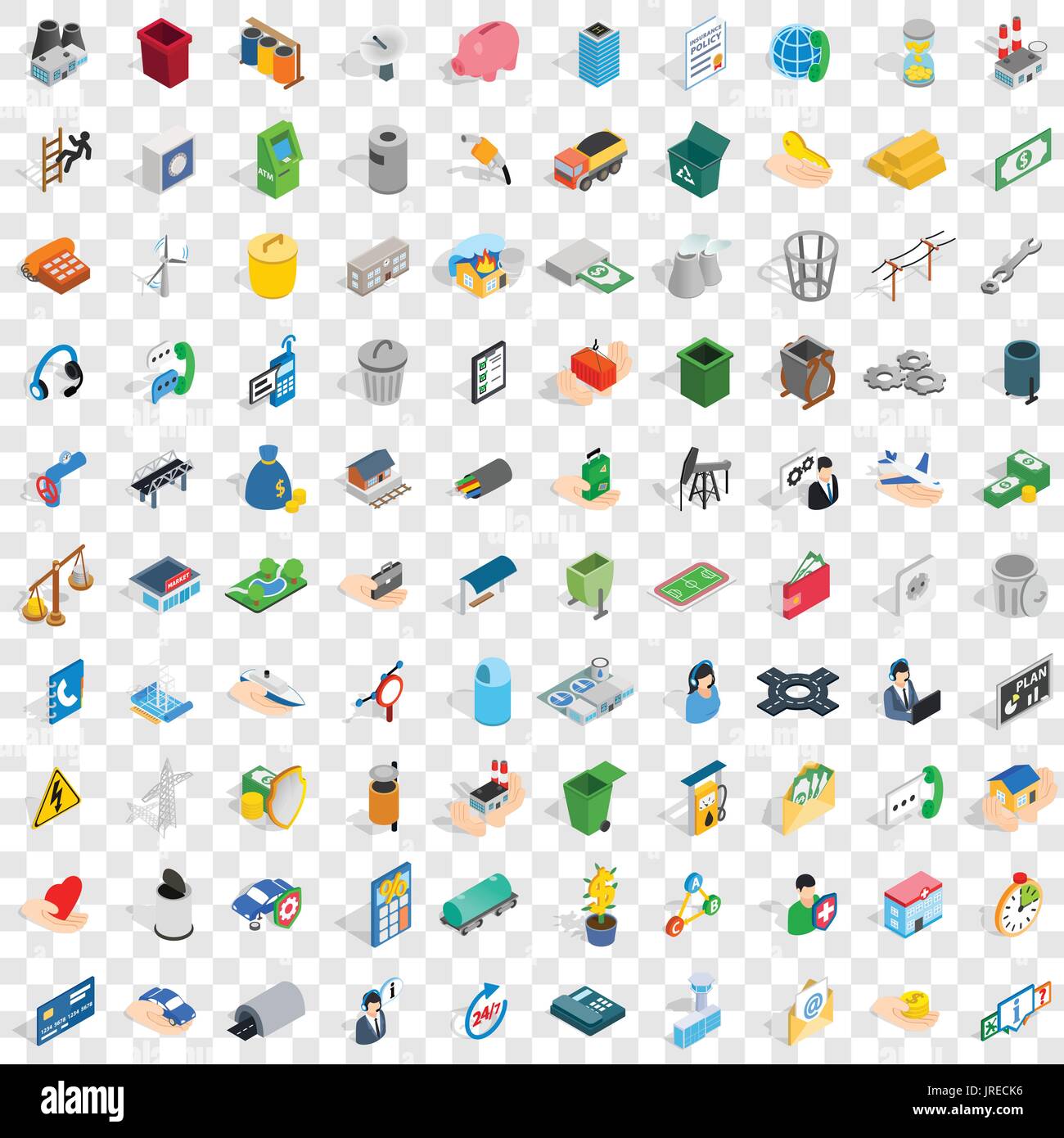 100 organization icons set, isometric 3d style Stock Vector