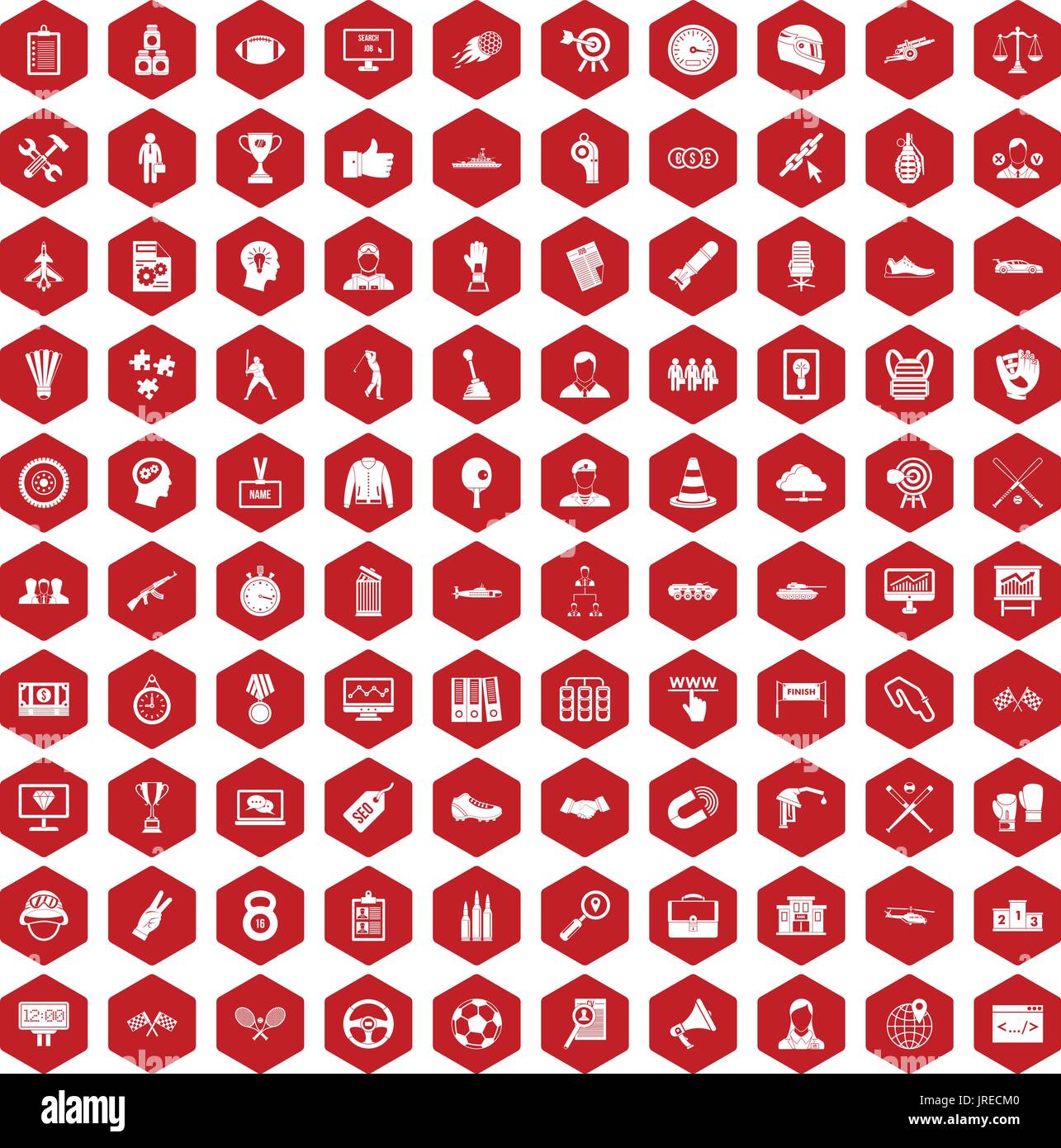 100 victory icons hexagon red Stock Vector