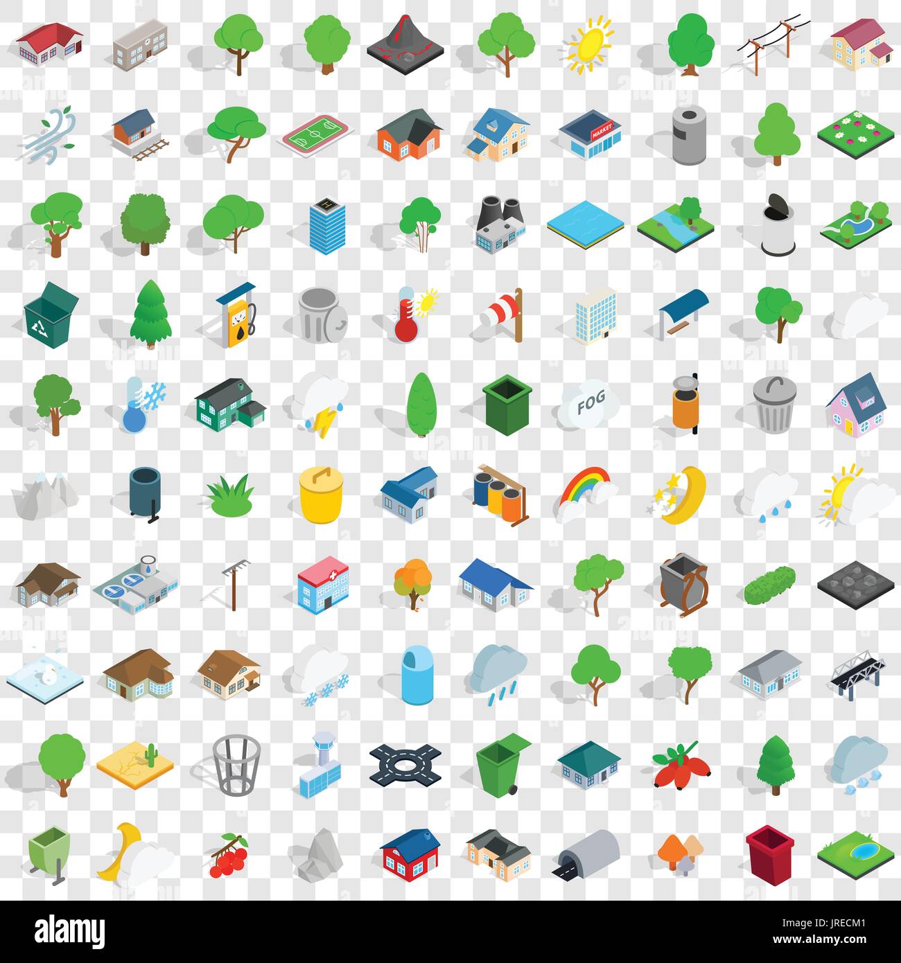 100 park icons set, isometric 3d style Stock Vector