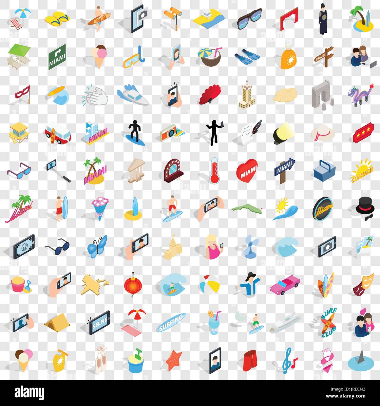 100 party icons set, isometric 3d style Stock Vector