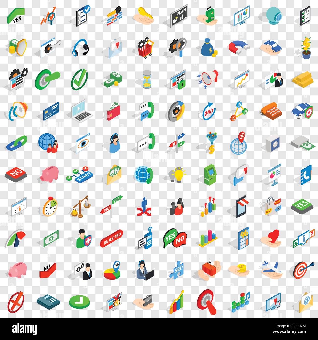 100 payment icons set, isometric 3d style Stock Vector