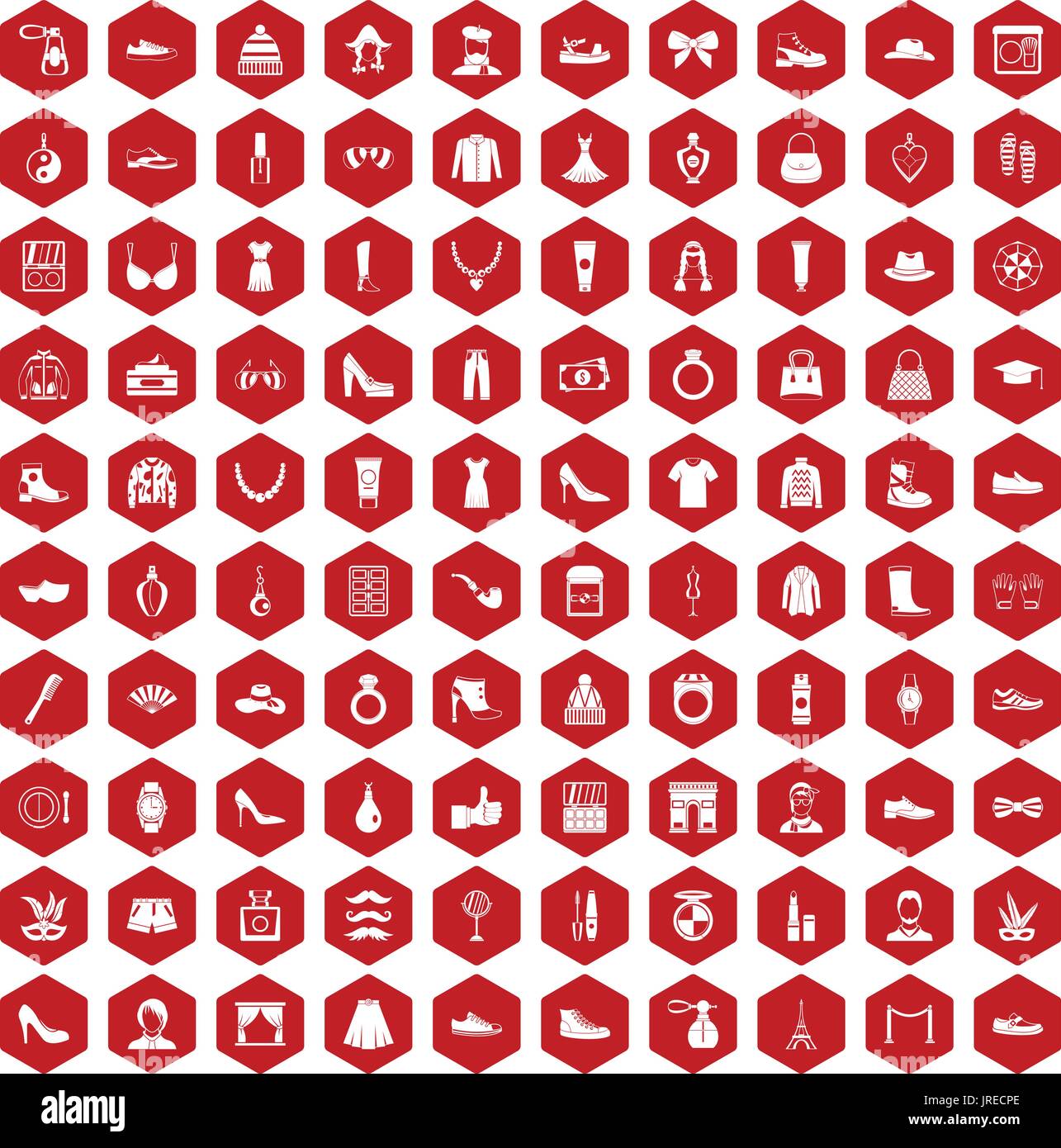 100 vogue icons hexagon red Stock Vector