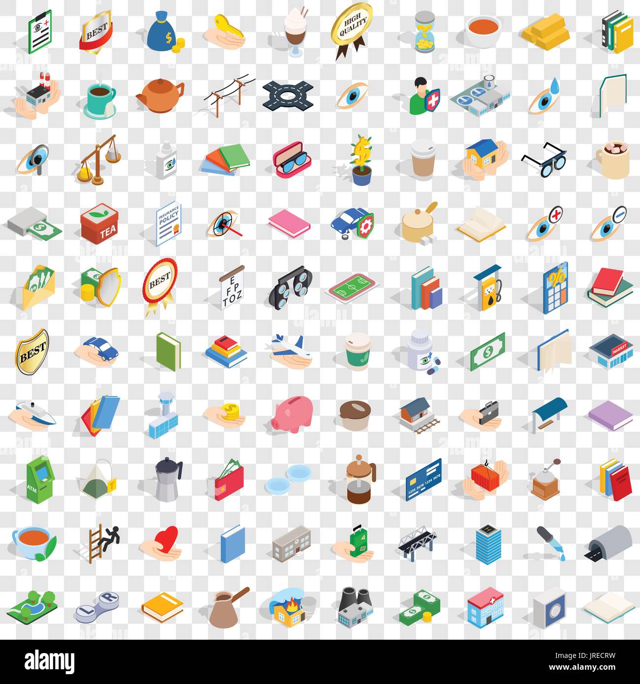 100 pharmacy icons set, isometric 3d style Stock Vector
