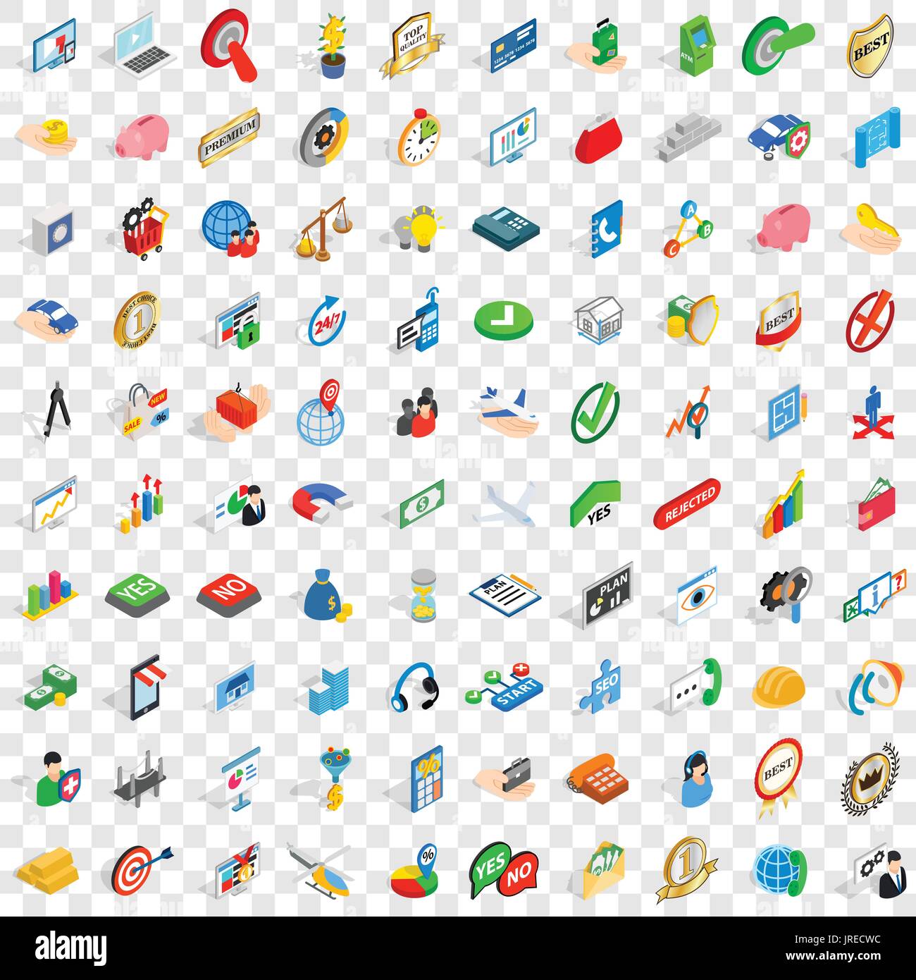 100 planning icons set, isometric 3d style Stock Vector