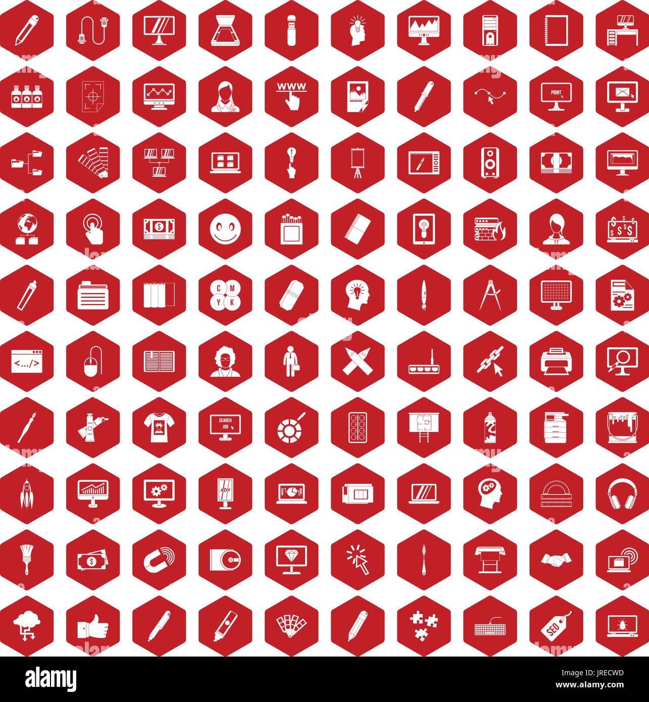 100 webdesign icons hexagon red Stock Vector