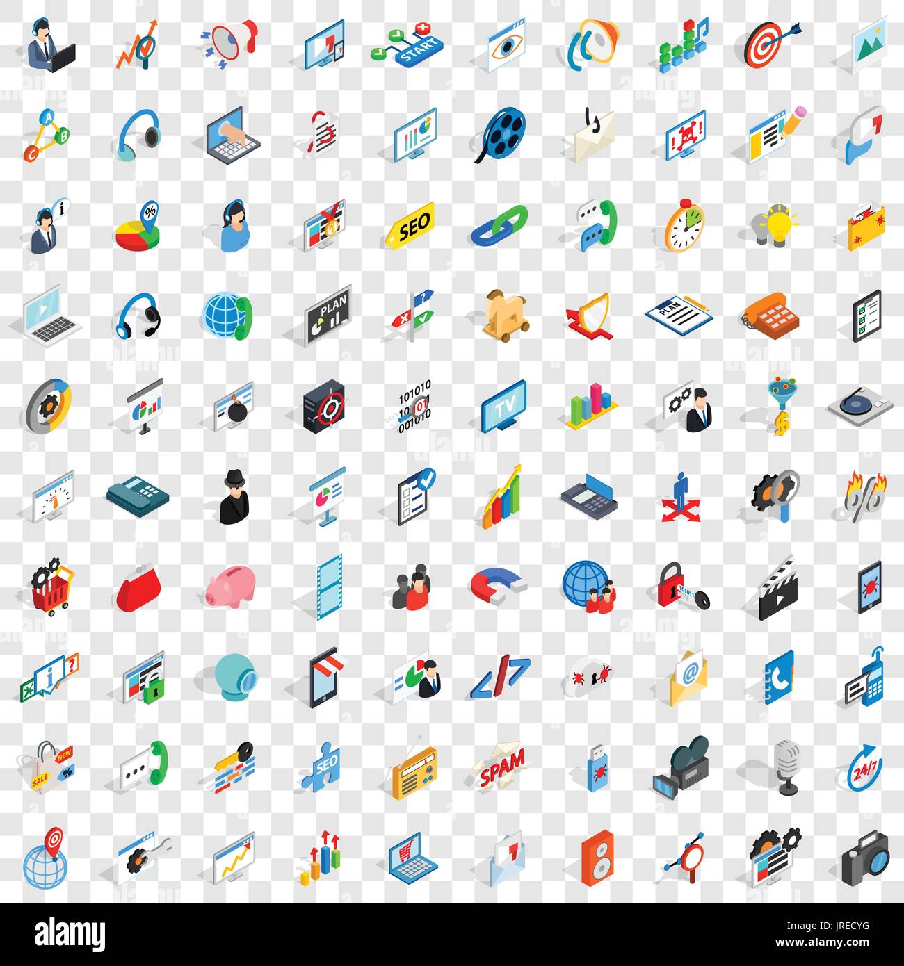 100 post and mail icons set, isometric 3d style Stock Vector