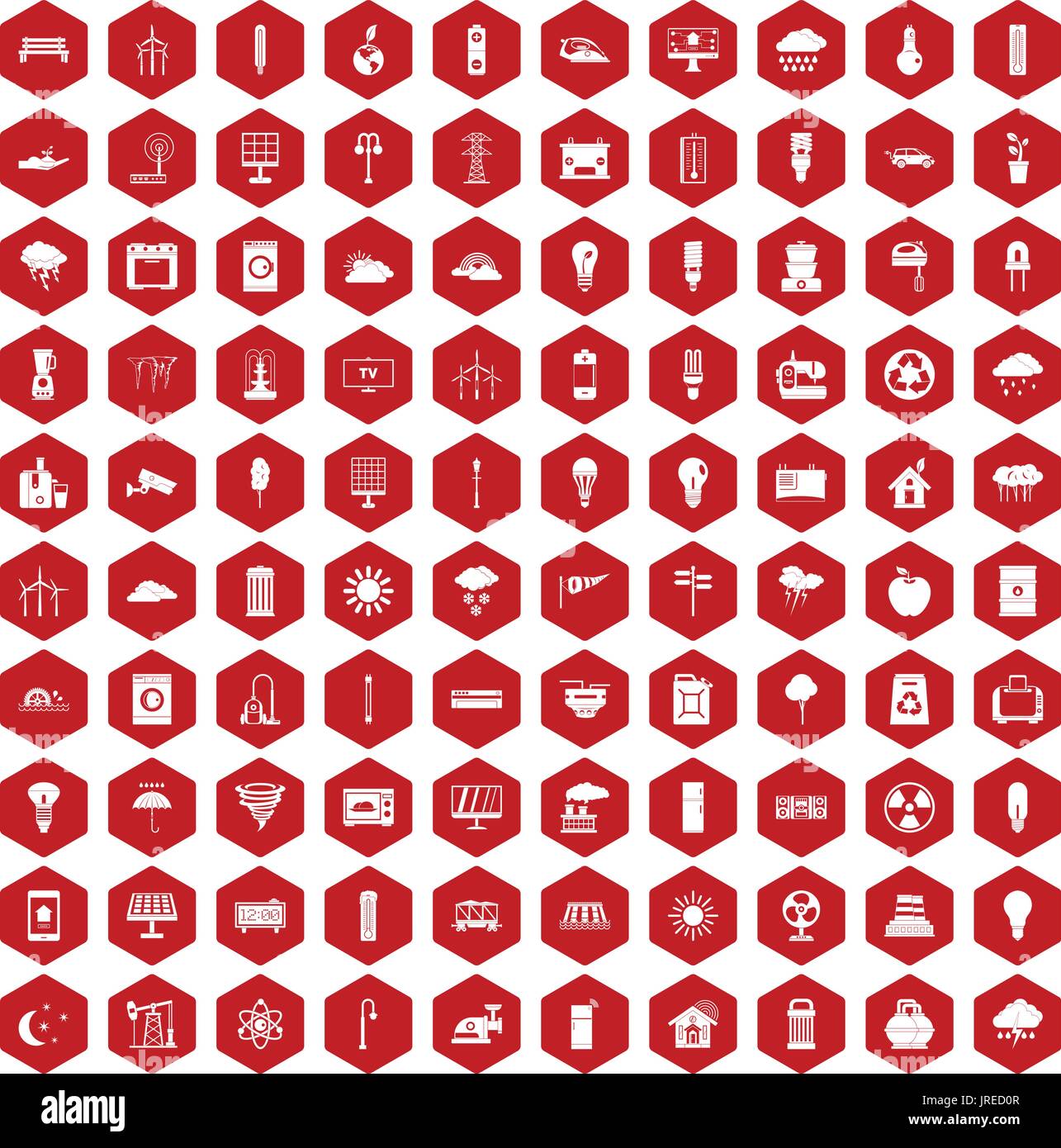 100 windmills icons hexagon red Stock Vector