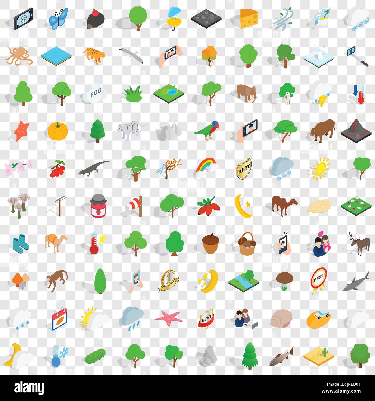 100 preserve icons set, isometric 3d style Stock Vector