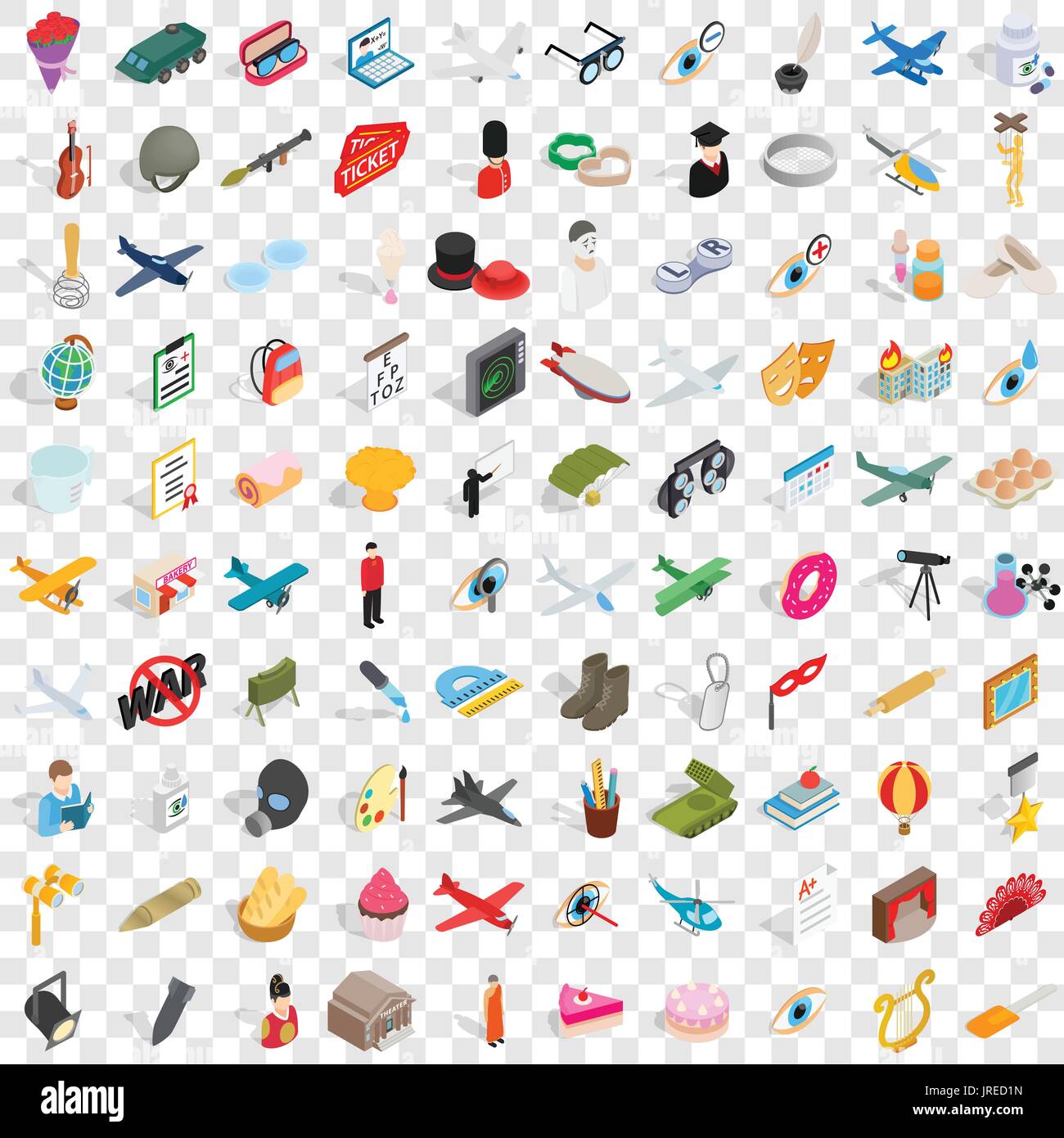 100 profession icons set, isometric 3d style Stock Vector