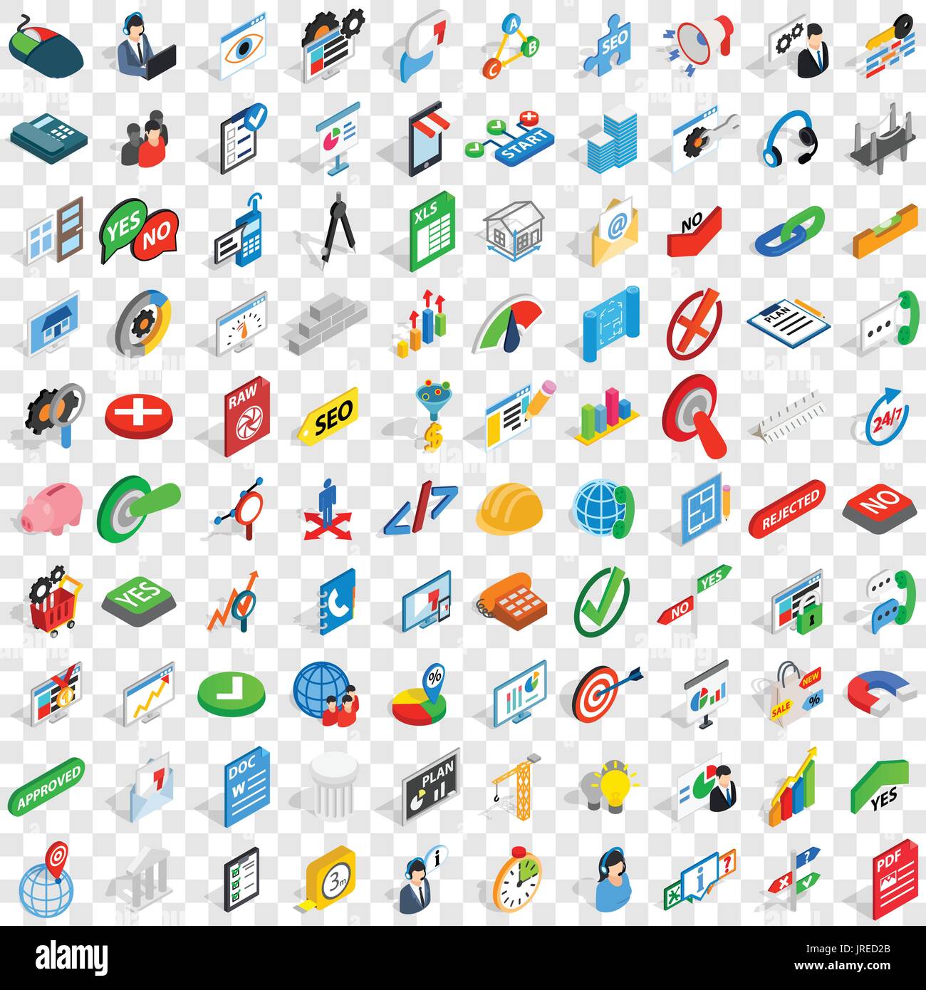 100 project icons set, isometric 3d style Stock Vector
