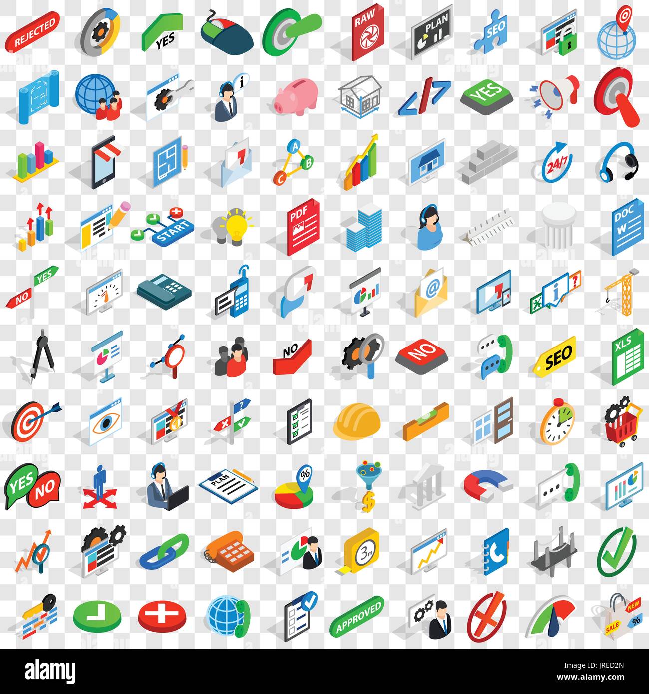 100 project management icons set, isometric style Stock Vector