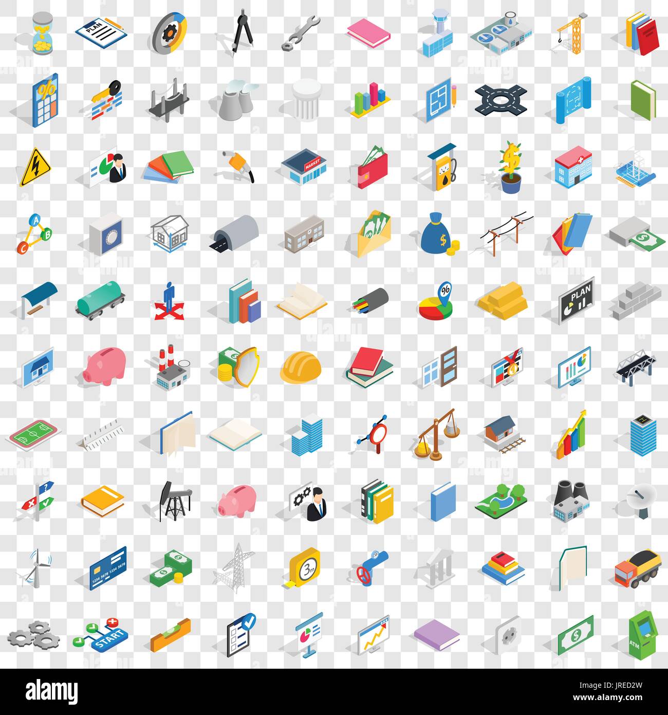 100 project planning icons set, isometric 3d style Stock Vector