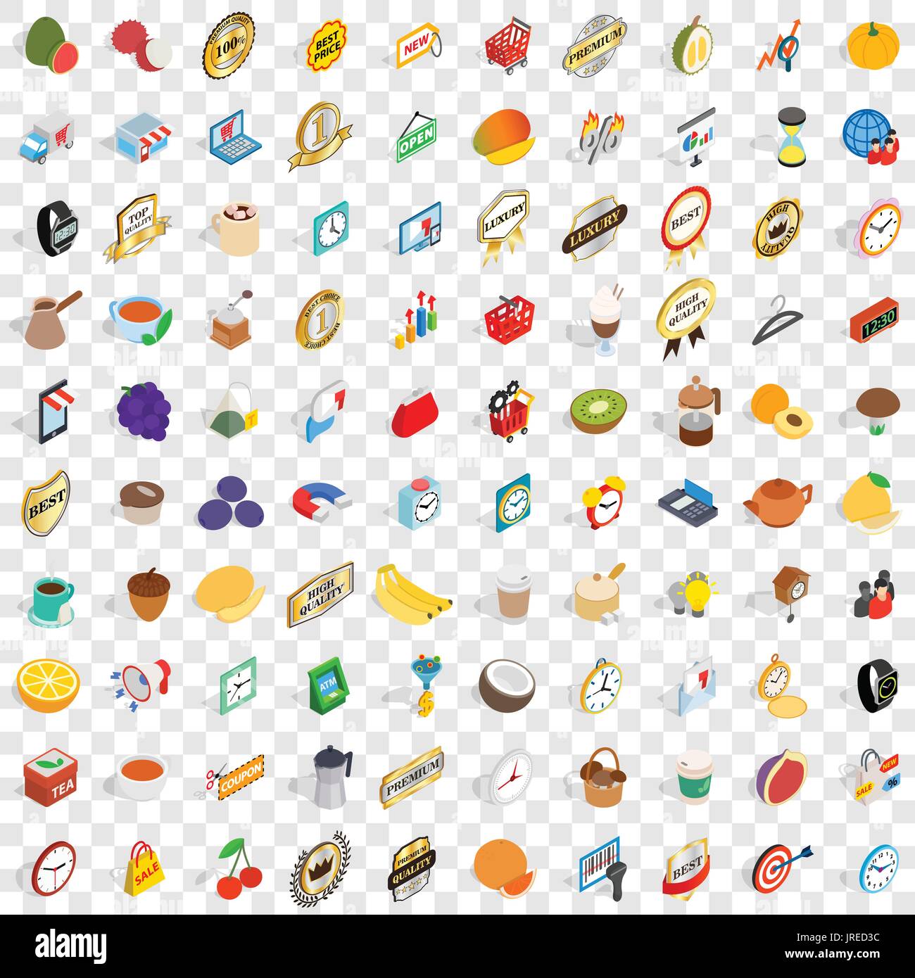 100 promotion icons set, isometric 3d style Stock Vector