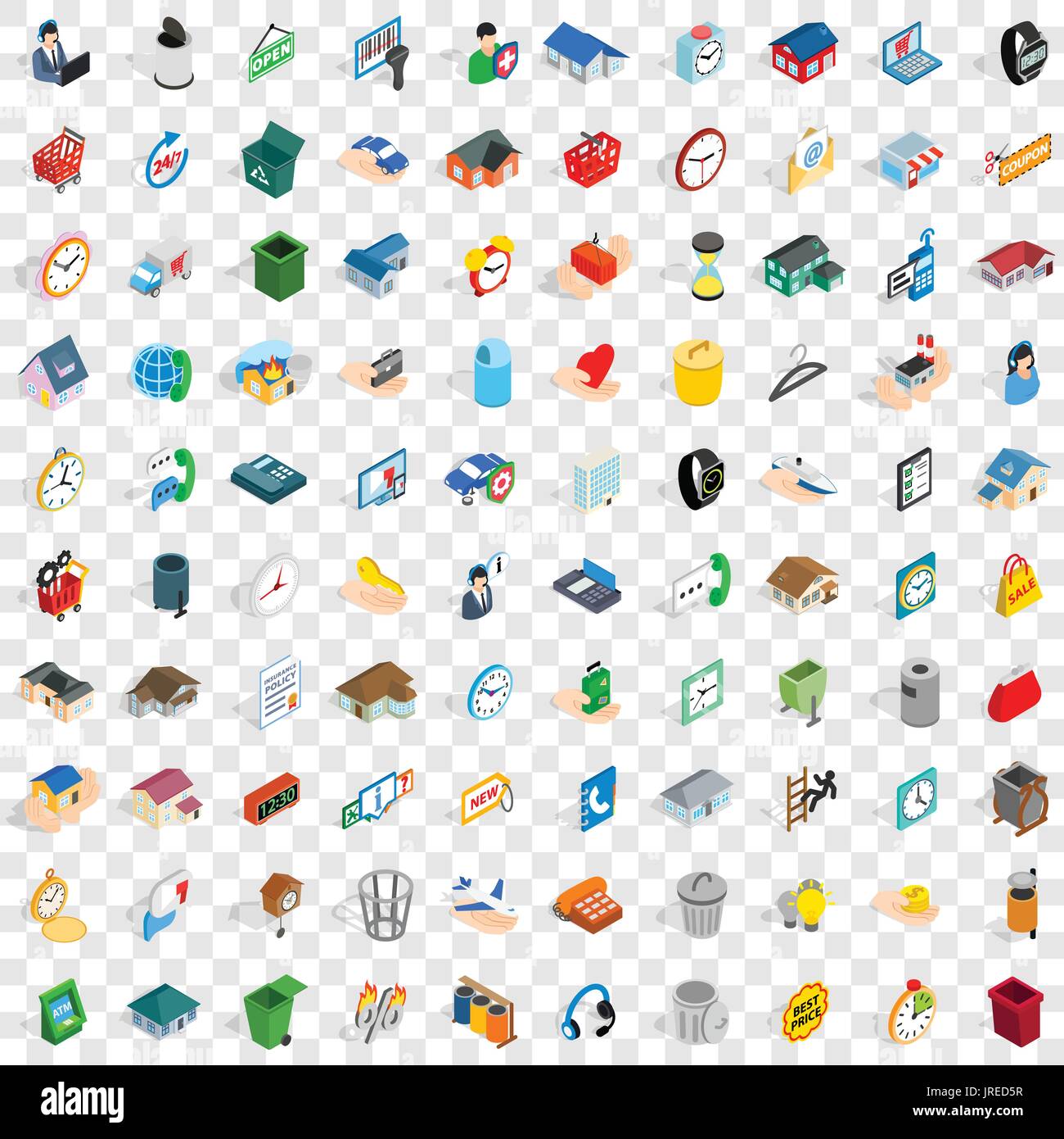 100 renovation icons set, isometric 3d style Stock Vector