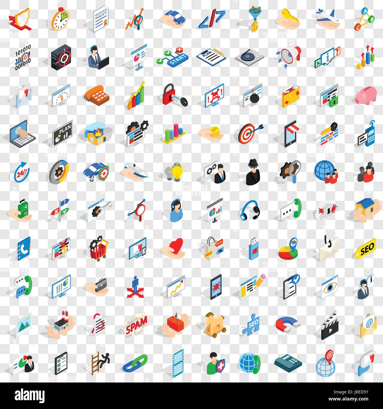 100 research icons set, isometric 3d style Stock Vector