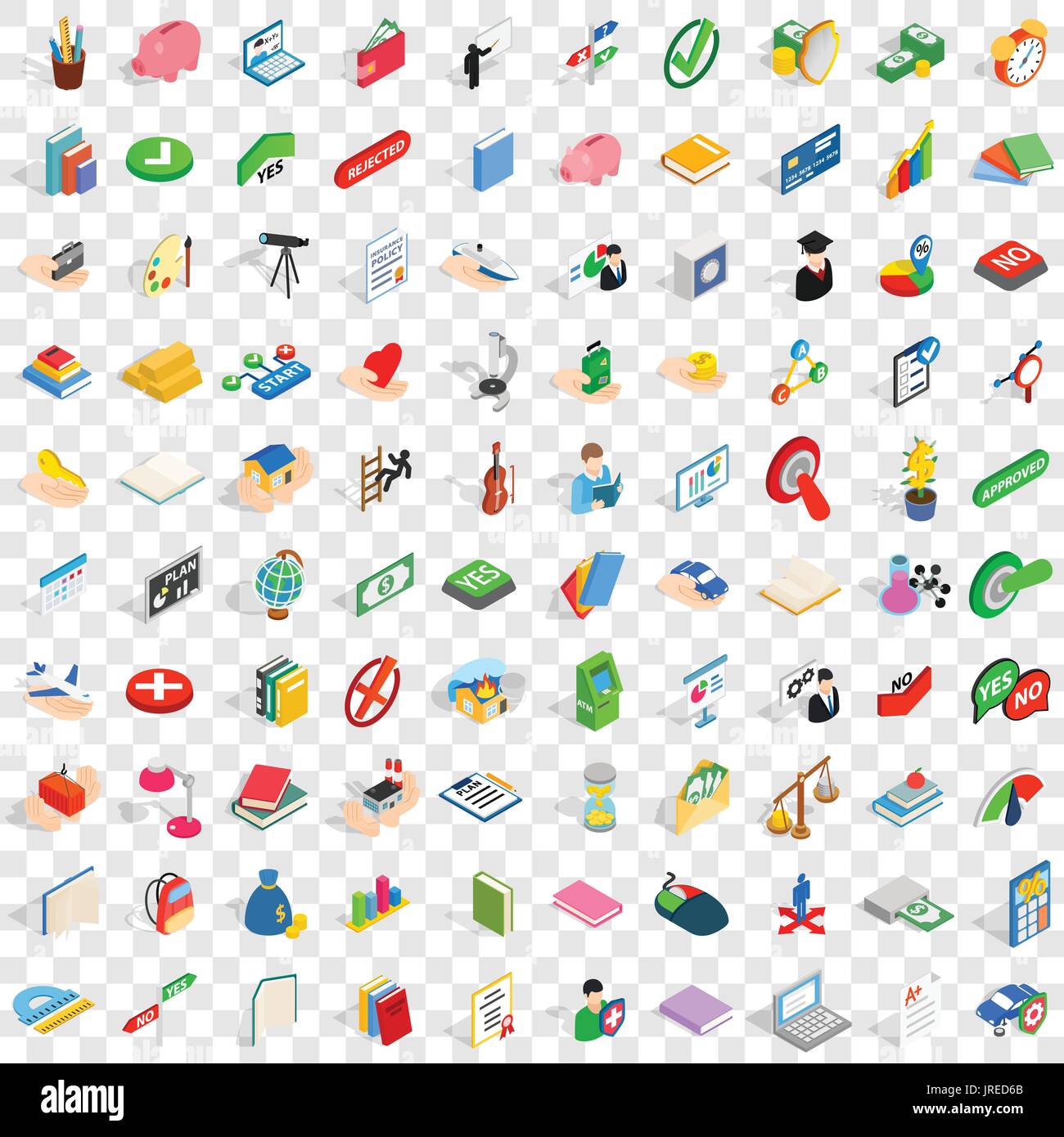 100 right icons set, isometric 3d style Stock Vector