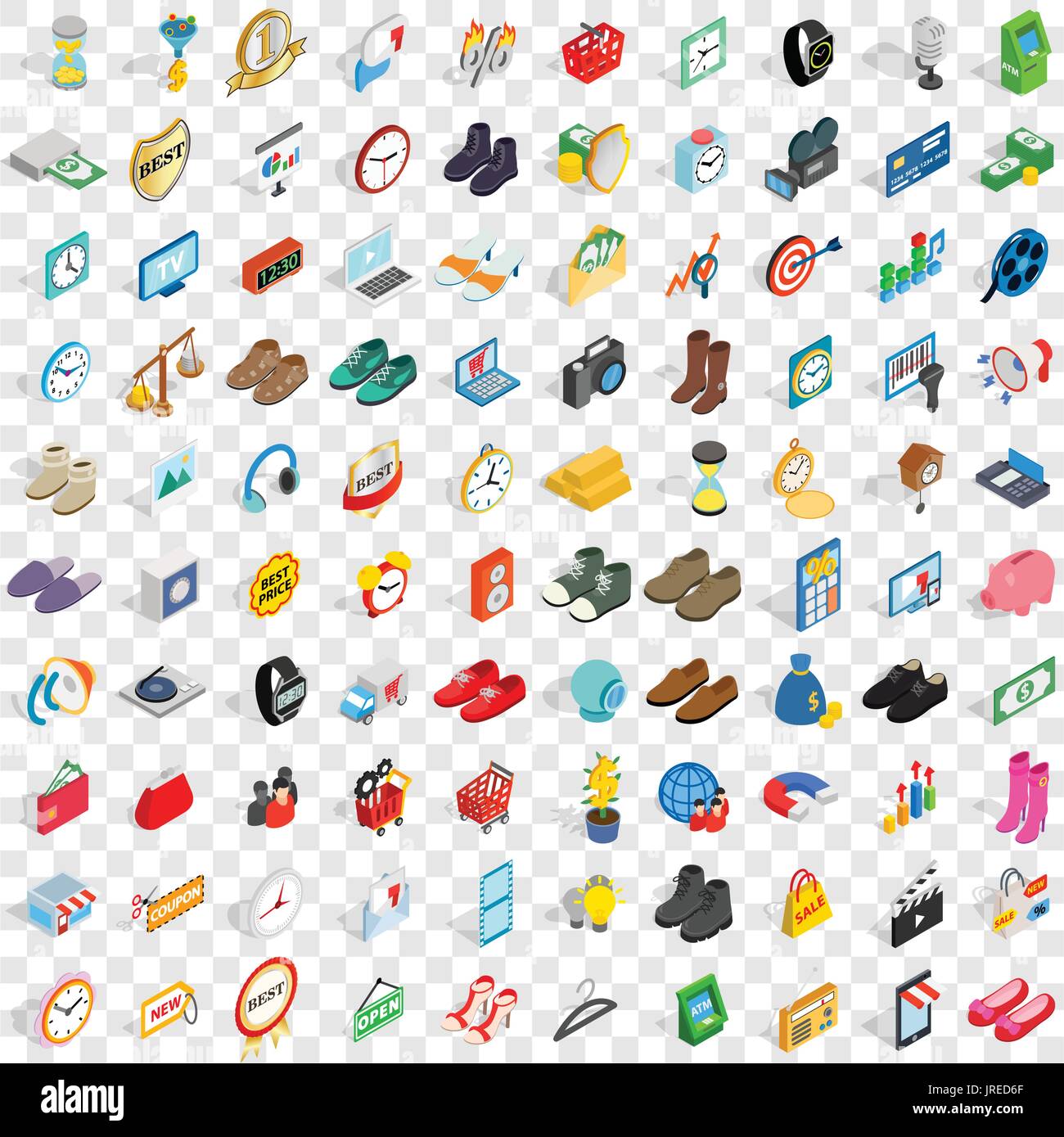 100 sales icons set, isometric 3d style Stock Vector