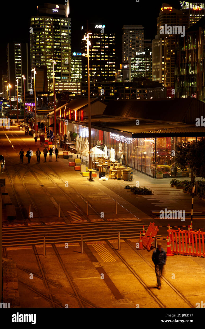 Wynyard Quarter bars and restaurants, Auckland waterfront, North Island, New Zealand Stock Photo