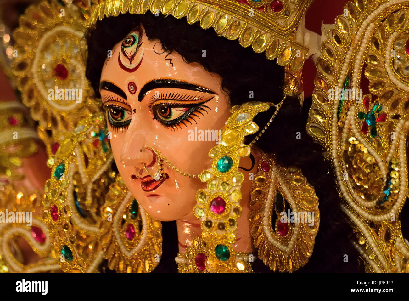 Sculpture of Hindu Goddess Durga during festival Stock Photo