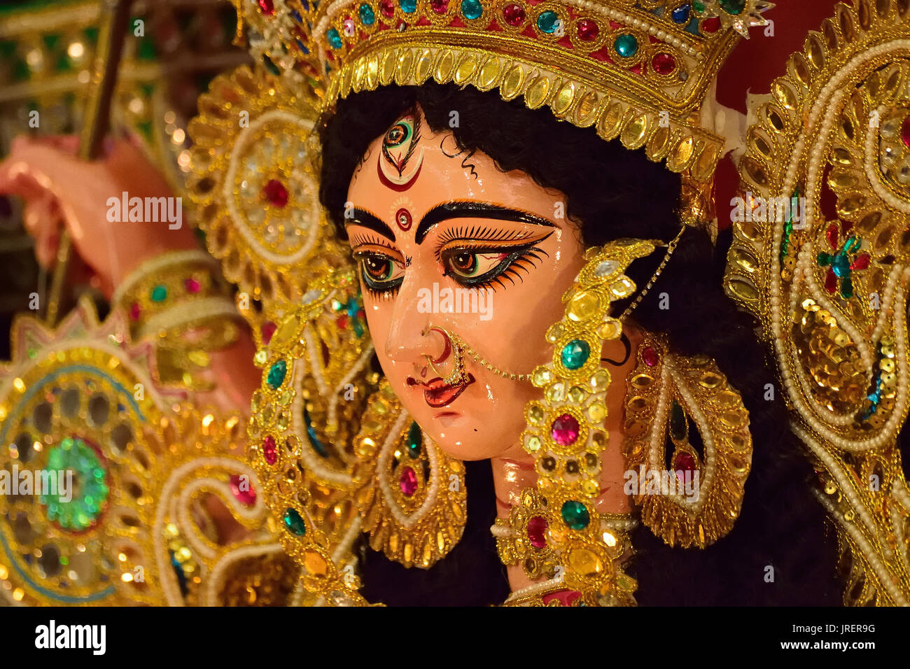 Sculpture of Hindu Goddess Durga during festival Stock Photo