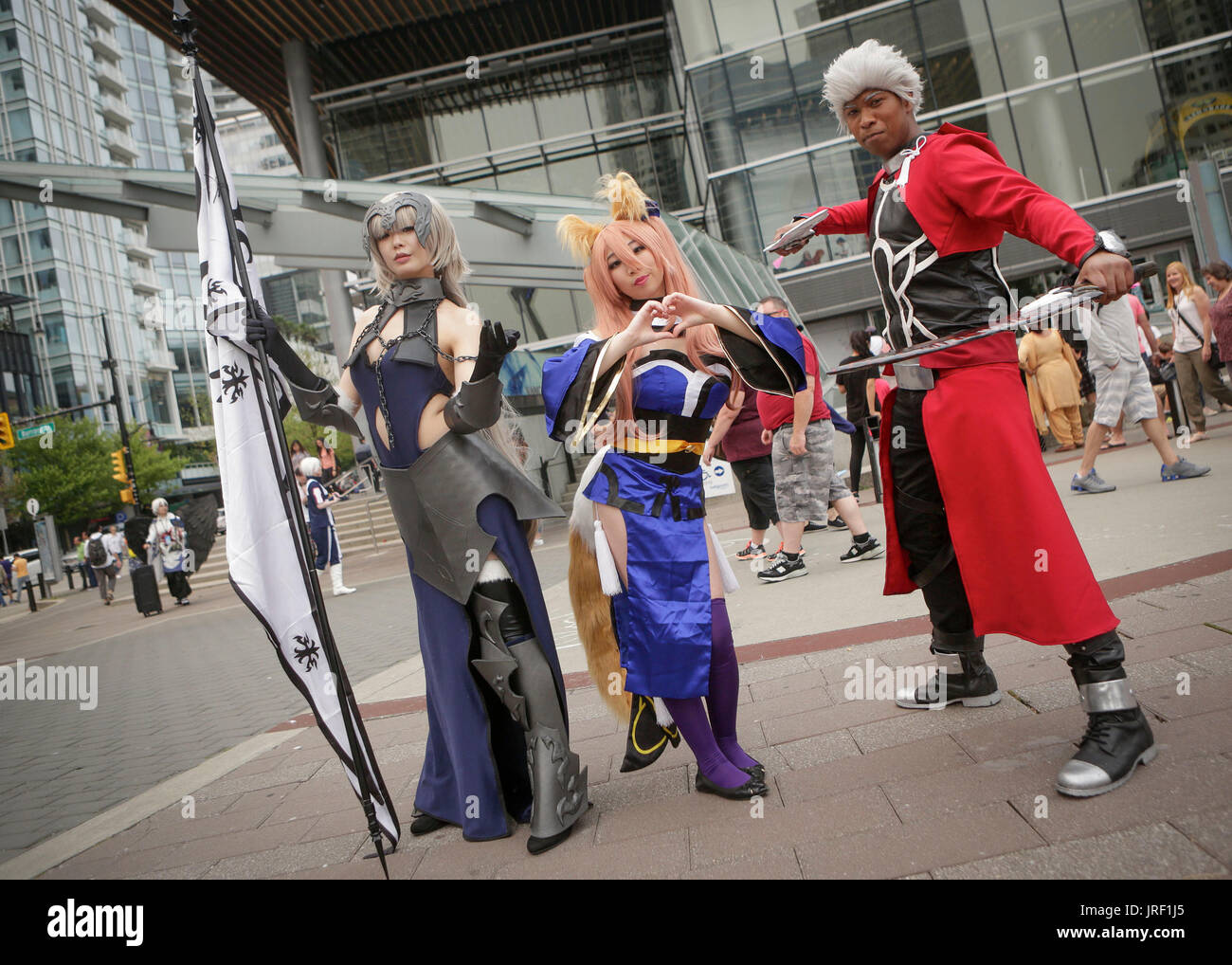 Vancouver, Canada. 4th Aug, 2017. Cosplayers pose for photos during the