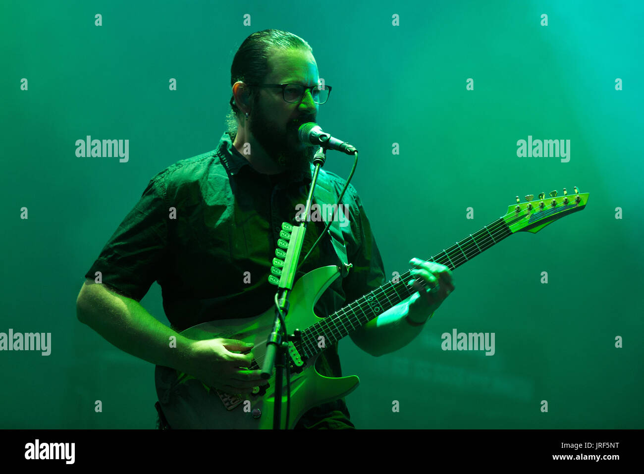 Wacken, Germany. 04th Aug, 2017. Ihsahn, guitar player and singer of the  Norwegian black metal band Emperor, performing on the Faster Stage of the  Wacken Open Air Festivals in Wacken, Germany, 04
