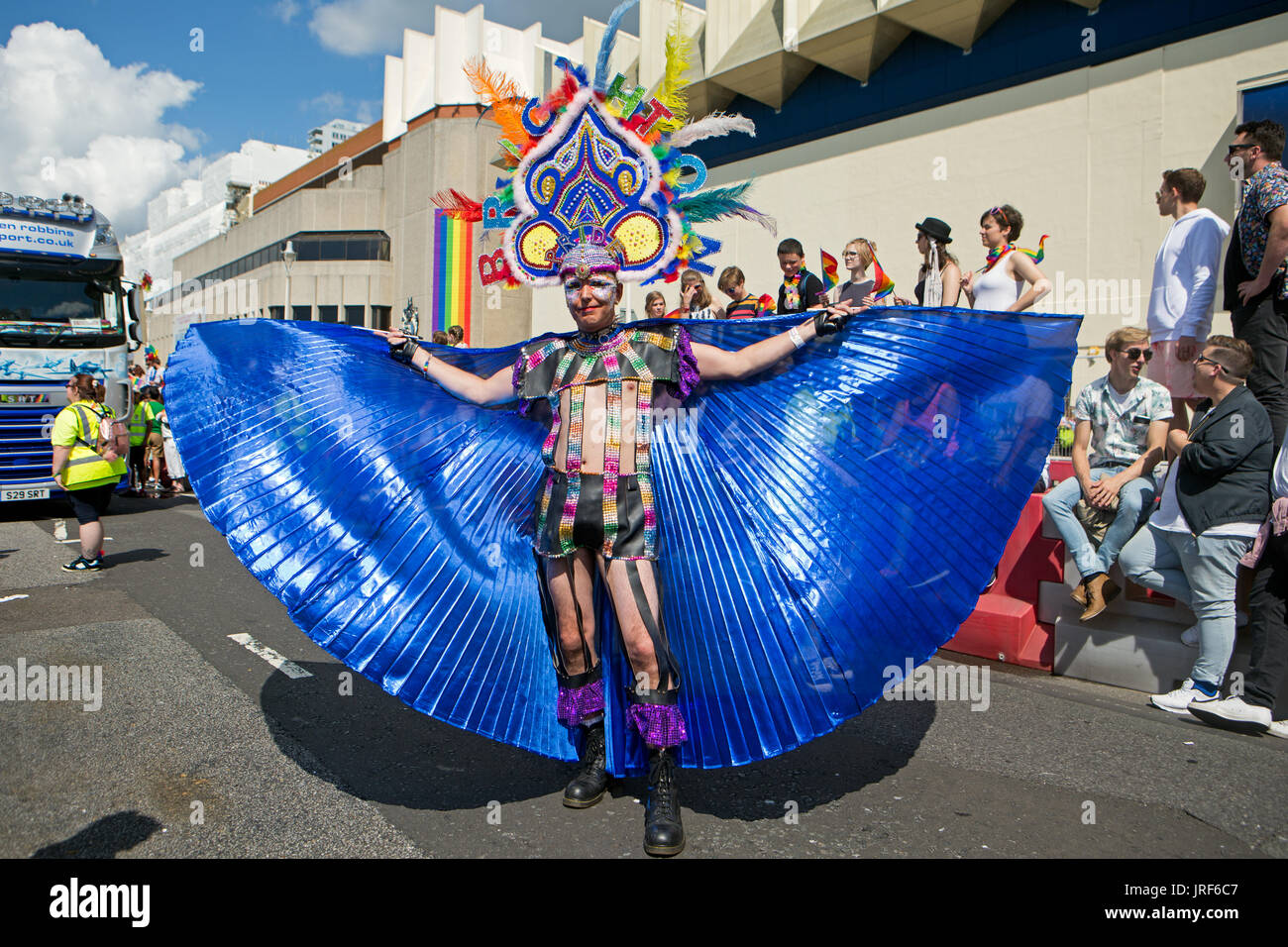 This is the Brighton Pride 2017 Parade. A carnival atmosphere promoting rights for the LGBTQ  community. The parade proceeded along the seafront of Brighton & Hove commencing at 11:00 am from Hove Lawns along the seafront and through Brighton city centre. 5th August 2017. Stock Photo