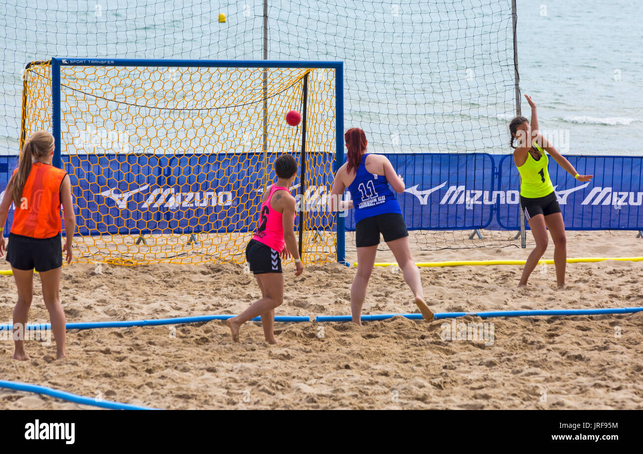 Canford Cliffs, Poole, Dorset, UK. 5th Aug, 2017. British Beach Handball Championships takes place at Canford Cliffs beach today and tomorrow. Credit: Carolyn Jenkins/Alamy Live News Stock Photo