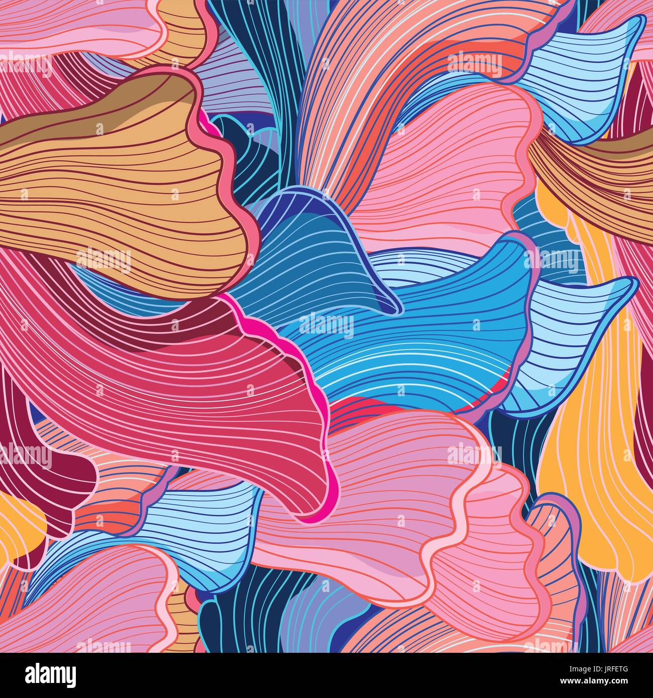 Seamless bright abstract wavy pattern of different herbal elements Stock Vector