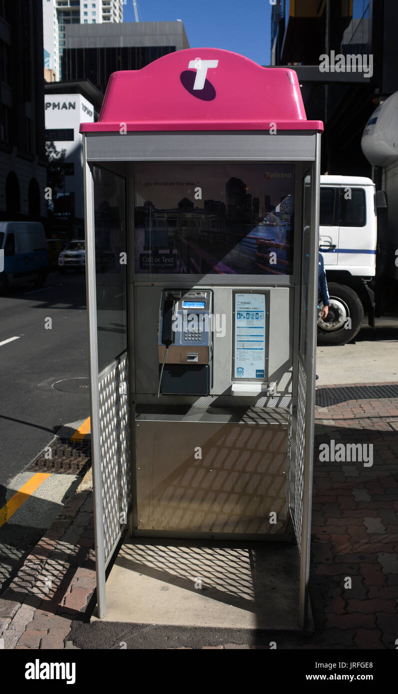 Brisbane, Australia: Telstra telephone booth in Elizabeth Street. Stock Photo
