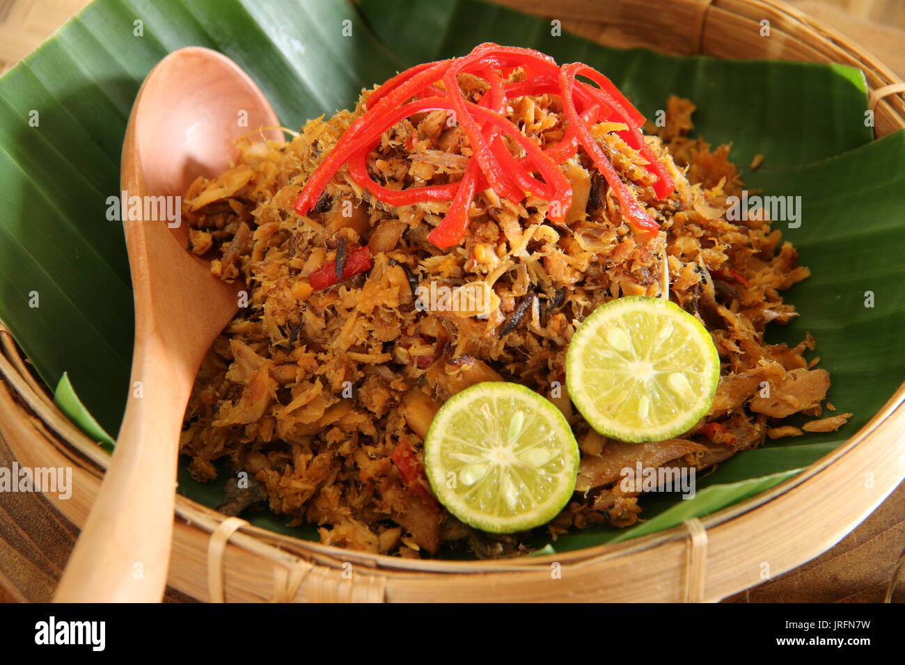 Pampis Ikan. Manadonese shredded fish dish cooked with traditional local spices. Stock Photo