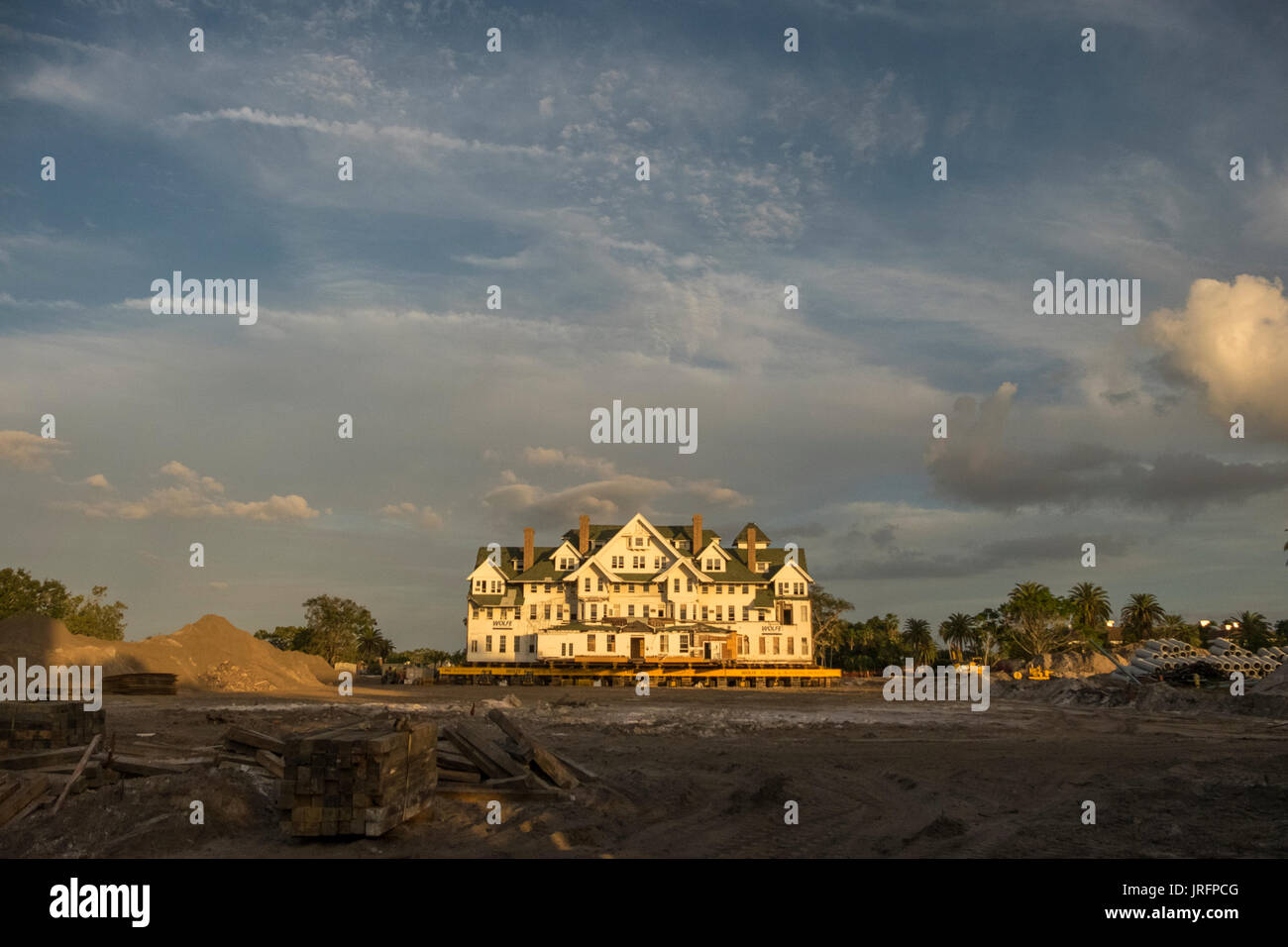 Grand hotel and architectural gem of the early 20th century being moved and resituated on the Gulf Coast of Florida, USA Stock Photo