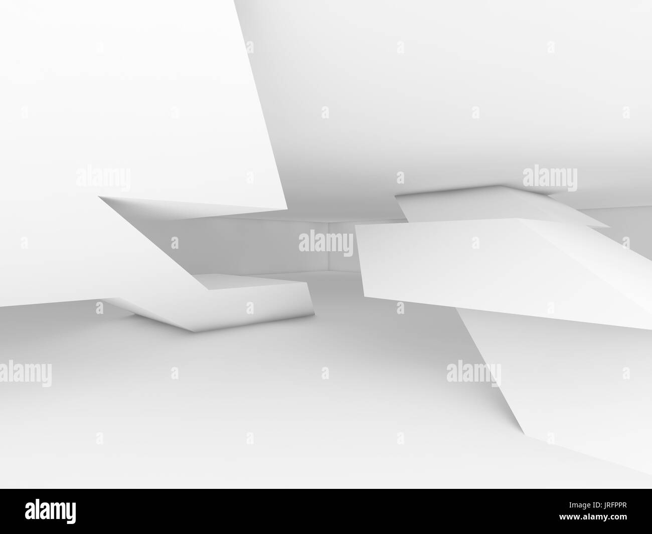 Abstract white empty interior background, polygonal shaped columns and soft shadows, 3d illustration Stock Photo