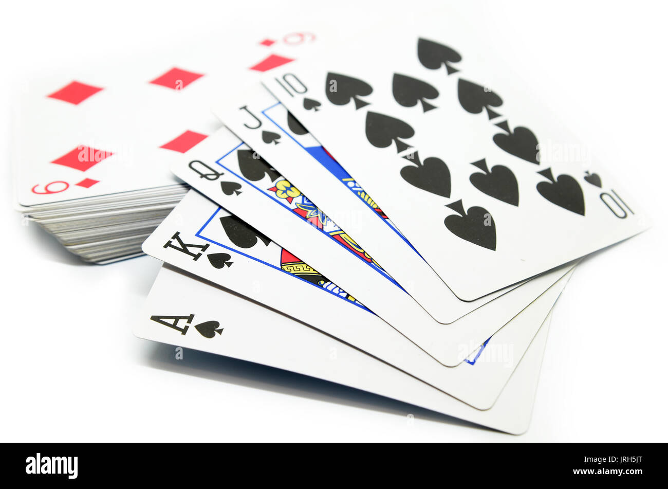 Royal flush of spade on white background Stock Photo