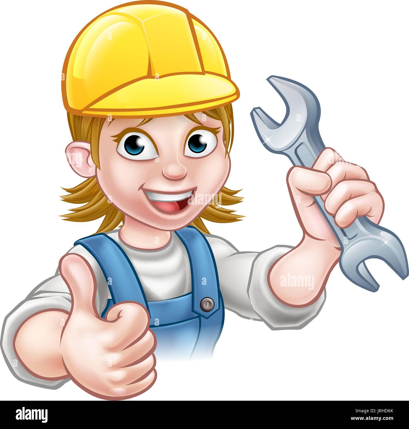 Female Plumber Cartoon Character with Spanner Stock Vector