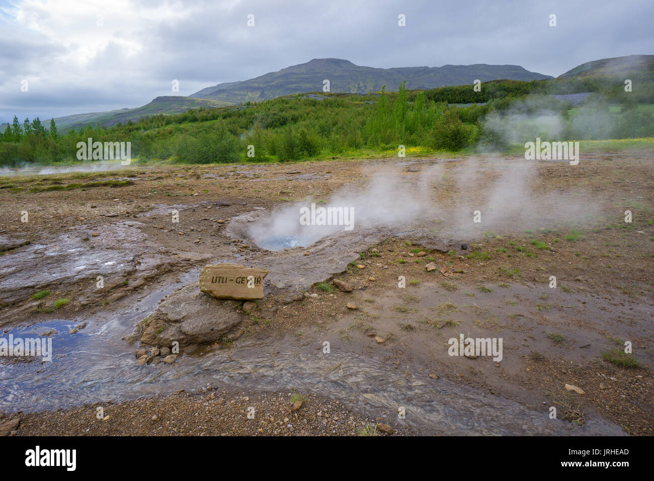 Iceland - Boiling water of little gusher at Geyser Strokkur Stock Photo