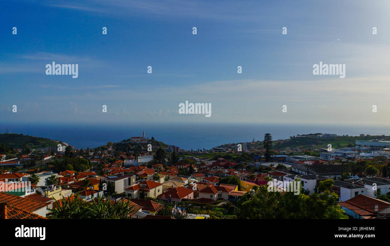 Madeira - View to church Sao Martinho in Funchal from Miradouro Pico de Boloces Stock Photo