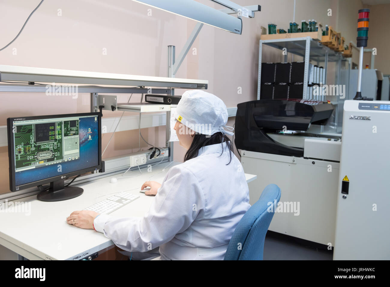 Production of electronic components at high-tech factory Stock Photo ...
