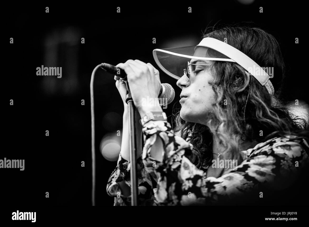 Børns performing at a music festival in British Columbia Canada in black and white. Stock Photo