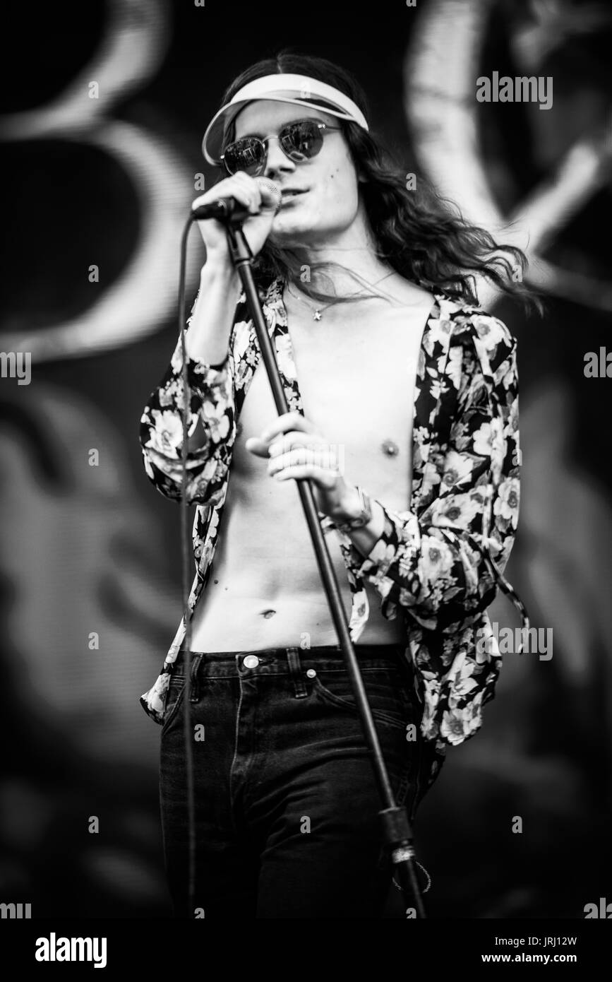 Børns performing at a music festival in British Columbia Canada in black and white. Stock Photo